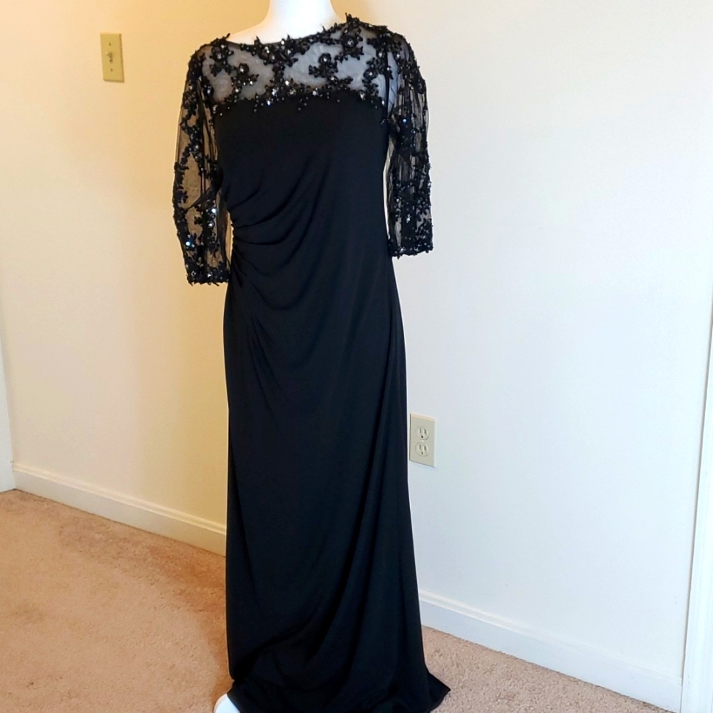 Val Stefani size 12 black lace and sequin top evening dress
